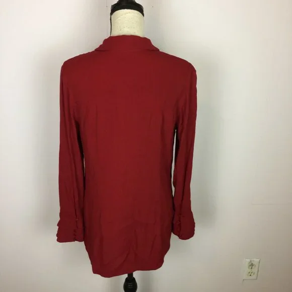 Soft Surroundings Blouse Top Size PS Womans Petite Red Button Front Long Sleeve - Picture 2 of 15